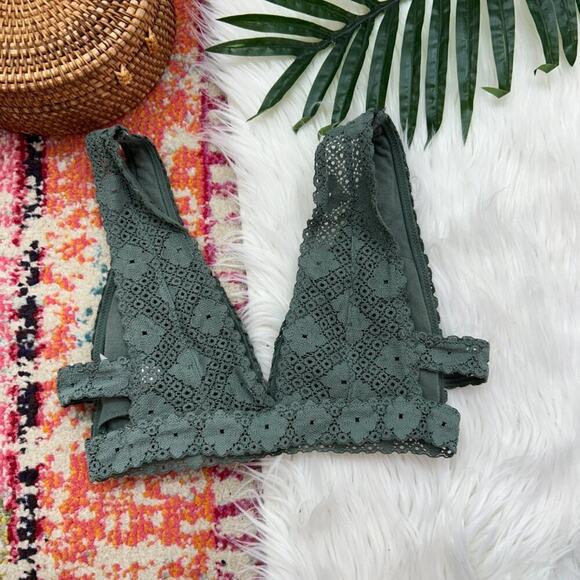 Aerie Green Lace Padded Side Cut Out Lightweight Bralette XS - Picture 2 of 6